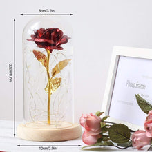 Carica l'immagine nel visualizzatore di Gallery, Duokon Luce a LED Fiore Rosa conservata con Coperchio in Vetro e Base Rosso - Ilgrandebazar