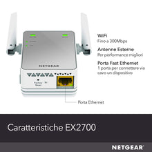 Carica l'immagine nel visualizzatore di Gallery, Netgear EX2700 Ripetitore WiFi N Wireless, Copertura per 1-2 300Mbps, Argento