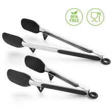 Carica l'immagine nel visualizzatore di Gallery, Zanmini Pinze Cucina, Pinza Set a Padella Antiaderente, Acciaio Inox, Nero - Ilgrandebazar