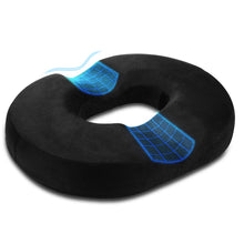 Carica l'immagine nel visualizzatore di Gallery, Cuscino per ciambelle Cuscino per emorroidi Cuscino per sollievo dal dolore in memory foam coccige per gravidanza, coccige, piaghe da letto, schiena, sciatica, 18 pollici nero