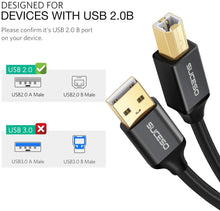 Carica l'immagine nel visualizzatore di Gallery, SUCESO Cavo Stampante USB 2.0-2M Cavo USB Tipo A Maschio a Tipo B Maschio Cavetto Placcato Oro Per Stampante HP, Canon, Lexmark, Epson, Dell, Xerox, Samsung Brother, Panasonic, Scanner ecc.