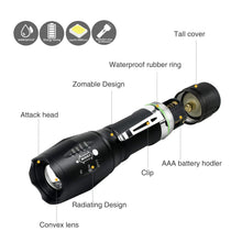 Carica l'immagine nel visualizzatore di Gallery, Tattico torcia CREE LED 2000LUMEN super luminoso regolabile Led Flashlight - Ilgrandebazar