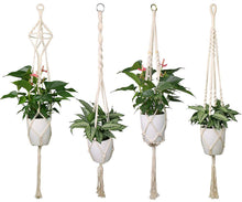 Carica l'immagine nel visualizzatore di Gallery, Luxbon Set di 4 Fioriere Sospese in Macrame da Interno ed Esterno 104cm, Beige - Ilgrandebazar