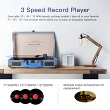 Carica l'immagine nel visualizzatore di Gallery, dodocool Giradischi Bluetooth a 3 Velocità (33 1/3 /45/78 Giri), Vintage blu - Ilgrandebazar