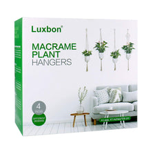Carica l'immagine nel visualizzatore di Gallery, Luxbon Set di 4 Fioriere Sospese in Macrame da Interno ed Esterno 104cm, Beige - Ilgrandebazar