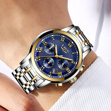Carica l'immagine nel visualizzatore di Gallery, LIGE Orologi Uomo Sportivo Cronografo Impermeabile Analogico al Blue Gold - Ilgrandebazar