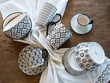 Carica l'immagine nel visualizzatore di Gallery, H&amp;H Vhera Set 4 Tazze Tè con Piatto, Stoneware, Bianco/Nero, 220 ml - Ilgrandebazar