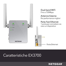 Carica l'immagine nel visualizzatore di Gallery, Netgear EX3700 Ripetitore WiFi AC750, Extender e 750 Mbps, Argento