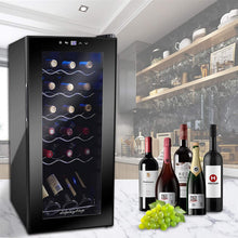 Carica l'immagine nel visualizzatore di Gallery, Cantinetta Frigo per Vini e bevande, Supporta 18 bottiglie,Porta in vetro temperato, cassetto cromato (53L)