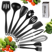 Carica l'immagine nel visualizzatore di Gallery, Newdora Set di Utensili da Cucina in Silicone, Resistente al Calore Nero