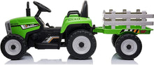 Carica l'immagine nel visualizzatore di Gallery, Mondial Toys Trattore Elettrico 12V 7AH CAVALCABILE per Bambini con RIMORCHIO Telecomando Verde