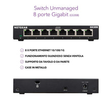 Carica l'immagine nel visualizzatore di Gallery, NETGEAR GS308 Switch Ethernet 8 porte, Gigabit desktop, hub ethernet...
