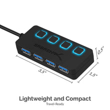 Carica l'immagine nel visualizzatore di Gallery, Sabrent a 4 porte Hub USB 3.0 con interruttori di alimentazione 3.0, Nero