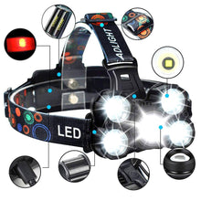 Carica l'immagine nel visualizzatore di Gallery, COOLEAD Torcia Frontale Zoomable 4 Modalità 5 LED Ricaricabile Black - Ilgrandebazar