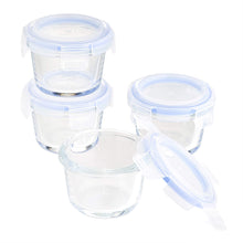 Carica l'immagine nel visualizzatore di Gallery, Amazon Basics ABL001 Contenitori in vetro da 150 ml, 4 unità, trasparenti con coperchi blu