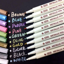 Carica l'immagine nel visualizzatore di Gallery, Pennarelli Metallici, Beurpo Set Di 10 Penne Metallici Marker bianco - Ilgrandebazar