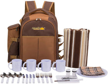 Carica l'immagine nel visualizzatore di Gallery, Apollowalker, zaino da picnic, borsa termica con posate, coperta e altri accessori, per 4 persone