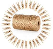 Carica l'immagine nel visualizzatore di Gallery, ABSOFINE 328 Feet Juta mollette in Legno Naturale con 100PCS Carta Marrone - Ilgrandebazar