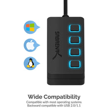 Carica l'immagine nel visualizzatore di Gallery, Sabrent a 4 porte Hub USB 3.0 con interruttori di alimentazione 3.0, Nero
