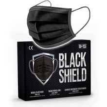 Carica l'immagine nel visualizzatore di Gallery, BLACK SHIELD - Mascherine Chirurgice Certificate CE Nere 3 veli - Dispositivo Medico di Tipo I - 50 Pezzi