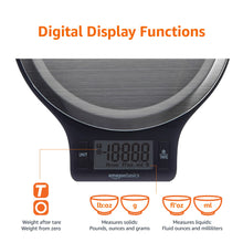 Carica l'immagine nel visualizzatore di Gallery, Amazon Basics - Bilancia digitale da cucina con display LCD, priva di bisfenolo A (pile incluse), Nero e acciaio inossidabile