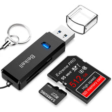 Carica l'immagine nel visualizzatore di Gallery, Beikell USB 3.0 Lettore di Schede, Adattatore Schede Memoria con Portachiavi... - Ilgrandebazar
