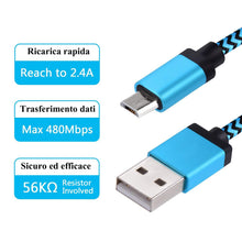 Carica l'immagine nel visualizzatore di Gallery, Aione Cavo Micro USB[3 Pezzi, 2m] Android Nylon Intrecciato 2M-Blu, blu - Ilgrandebazar