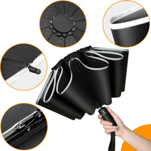 Carica l'immagine nel visualizzatore di Gallery, Ombrello Inverso Automatico, Ombrello Pieghevole Antivento, Ombrello Grande da Pioggia 10 Stecche Rinforzate per Uomo Donna, Diametro 105cm (Nero)