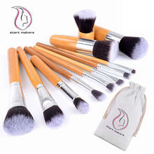 Carica l'immagine nel visualizzatore di Gallery, Start Makers Pennelli Make up in Bambù -12 Naturali per il Trucco -...