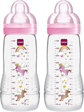 Carica l'immagine nel visualizzatore di Gallery, Mam Easy Active, Set di 2 Biberon con Tettarella Misura 3 (Flusso Rapido), 4+ Mesi, 330 Ml, Trasparente e rosa Pink 2 Unità (Confezione da 2)