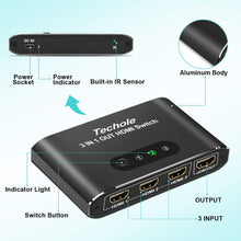 Carica l'immagine nel visualizzatore di Gallery, HDMI Switch, Techole Alluminio Splitter 3 In 1 Uscita con Telecomando,... - Ilgrandebazar