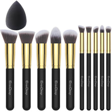 Carica l'immagine nel visualizzatore di Gallery, EmaxDesign - Set di pennelli per trucchi, 10 pezzi fondotinta, oro nero - Ilgrandebazar
