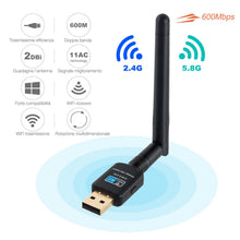 Carica l'immagine nel visualizzatore di Gallery, Adattatore Antenna USB WiFi Chiavetta Wifi con 2dBi 600Mbps - Ilgrandebazar