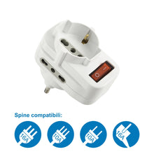 Carica l'immagine nel visualizzatore di Gallery, Electraline 71033 Adattatore Multipresa Tripla con Interruttore, Spina Bianco - Ilgrandebazar