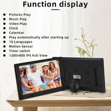 Carica l'immagine nel visualizzatore di Gallery, MYPIN Cornice Digitale, Cornice Digitale USB Display IPS HD da 10,1 Pollici con Sensore di Movimento e Telecomando, Supporto USB e Scheda SD