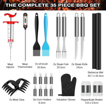 Carica l'immagine nel visualizzatore di Gallery, AISITIN Set Barbecue 35 Pezzi Accessori Barbecue Kit BBQ Acciaio Inossidabile