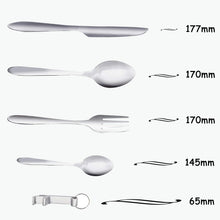 Carica l'immagine nel visualizzatore di Gallery, ZKSM - Set di 5 Posate da Campeggio, in Acciaio Inox, con Coltello, Silver