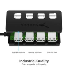 Carica l'immagine nel visualizzatore di Gallery, Sabrent a 4 porte Hub USB 3.0 con interruttori di alimentazione 3.0, Nero