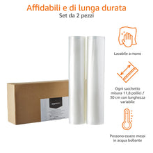 Carica l'immagine nel visualizzatore di Gallery, Amazon Basics - Rotoli sottovuoto per alimenti, Riutilizzabili, 30 cm x 600 cm, 2 unità