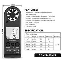 Carica l'immagine nel visualizzatore di Gallery, AOPUTTRIVER Anemometro Digitale anemometro Portatile per AP-816B Anemometer - Ilgrandebazar