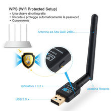 Carica l'immagine nel visualizzatore di Gallery, Adattatore Antenna USB WiFi Chiavetta Wifi con 2dBi 600Mbps - Ilgrandebazar