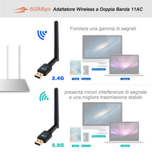 Carica l'immagine nel visualizzatore di Gallery, Adattatore Antenna USB WiFi Chiavetta Wifi con 2dBi 600Mbps - Ilgrandebazar