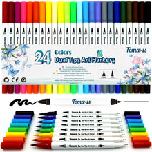 Carica l'immagine nel visualizzatore di Gallery, 24 Dual Brush Pen Pennarelli Punta Fine per Disegno Doppia nero