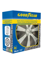 Carica l'immagine nel visualizzatore di Gallery, Goodyear GOD9043 Set di 4 Copricerchi Daytona, 15", Argento/Nero - Ilgrandebazar