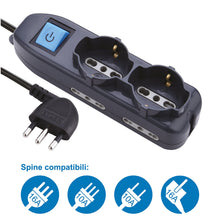 Carica l'immagine nel visualizzatore di Gallery, Electraline 62000 Multipresa 6 posti 2 schuko + 4 bivalenti Cavo 1,5 mt, Nero - Ilgrandebazar