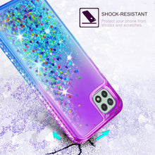 Carica l'immagine nel visualizzatore di Gallery, AROYI Cover Compatibile per Samsung Galaxy A22 5G (Non per A22 4G), 2 Pezzi Pellicola Protettiva in Vetro Temperato, Brillantini Diamond Sabbie Mobili TPU Silicone Custodia, Porpora Blu Gradient