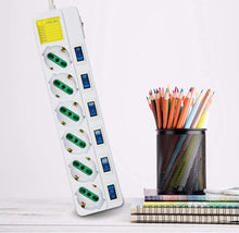 Carica l'immagine nel visualizzatore di Gallery, Extrastar Multipresa ciabatta elettrica 6 Posti 10/16A Bipasso Schuko 250V Max:2500W con interruttori indipendenti 1,5MT