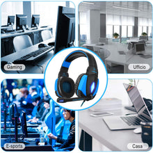Carica l'immagine nel visualizzatore di Gallery, Cuffie da Gioco per PC, YINSAN Gaming con Cavo USB Audio Jack Blu - Ilgrandebazar