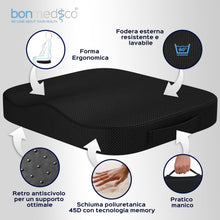 Carica l'immagine nel visualizzatore di Gallery, Bonmedico Cuscino Antidecubito - Cuscino Ortopedico Posturale per Casa, Ufficio e Auto - Rialzo per Sedia Ergonomico in Memory Foam - Supporto Lombar