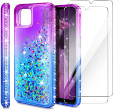 Carica l'immagine nel visualizzatore di Gallery, AROYI Cover Compatibile per Samsung Galaxy A22 5G (Non per A22 4G), 2 Pezzi Pellicola Protettiva in Vetro Temperato, Brillantini Diamond Sabbie Mobili TPU Silicone Custodia, Porpora Blu Gradient